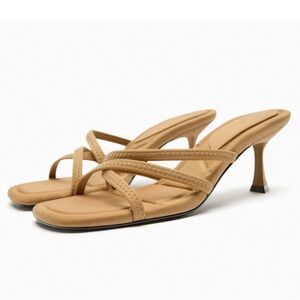 Zara athletic heeled sandals Beige NWT